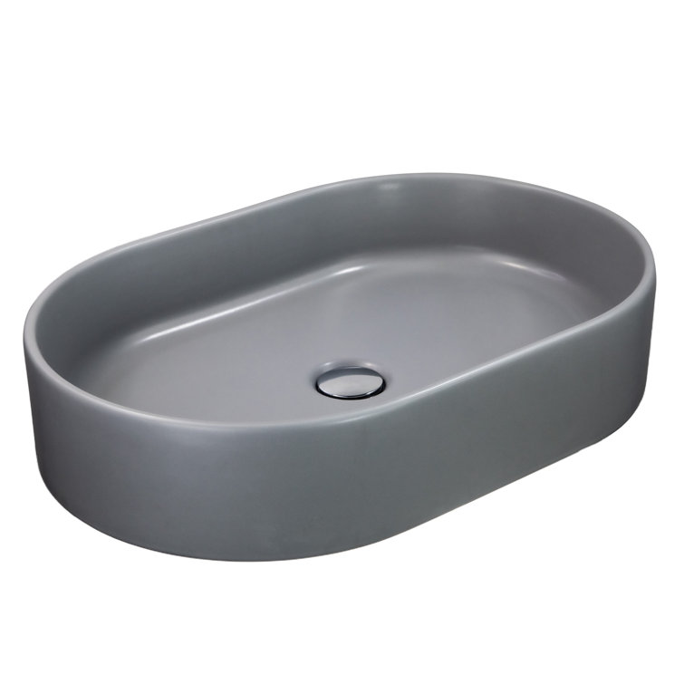 Matte Concrete Oval Ceramic Vessel Bathroom Sink