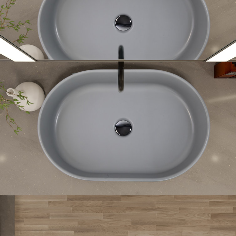 Matte Concrete Oval Ceramic Vessel Bathroom Sink