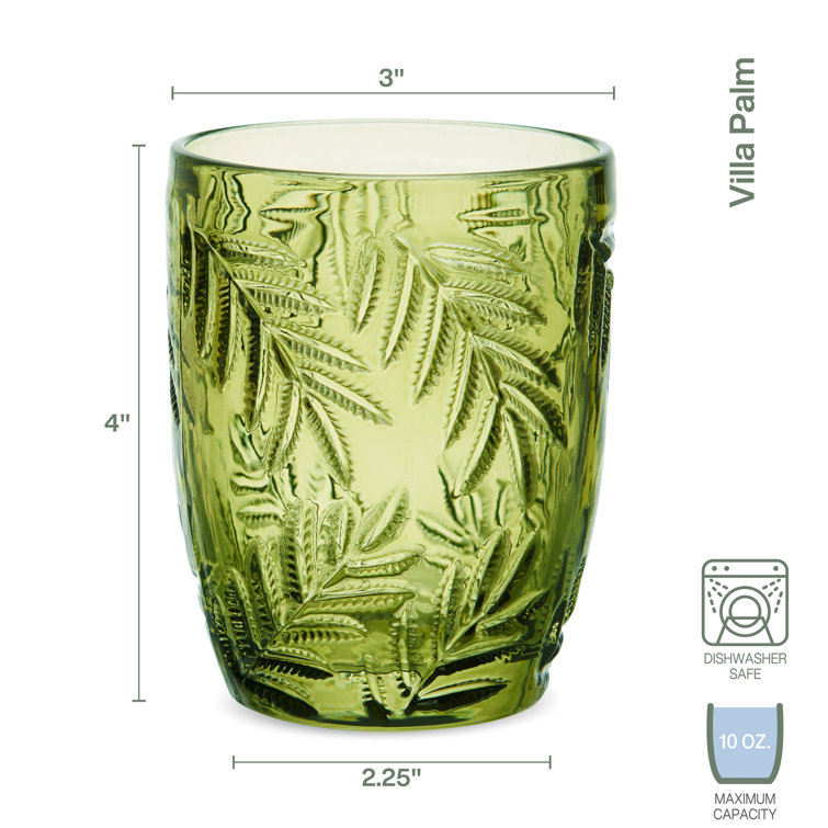 Green Tropical Leaf Pattern Glass Highball Set