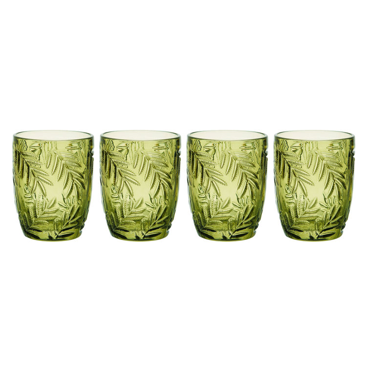 Green Tropical Leaf Pattern Glass Highball Set