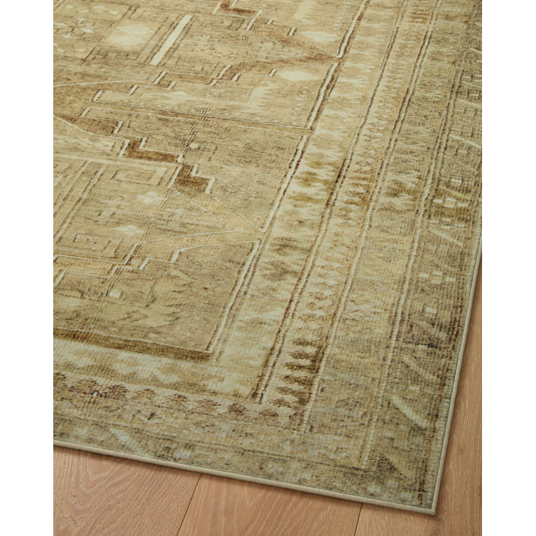 Sinclair Washable Khaki and Tobacco Synthetic Runner Rug 2' x 5'