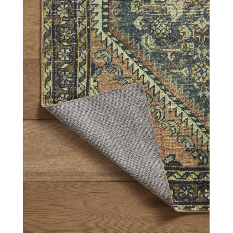 Denim Blue Polyester Washable Runner Rug 84" x 24"