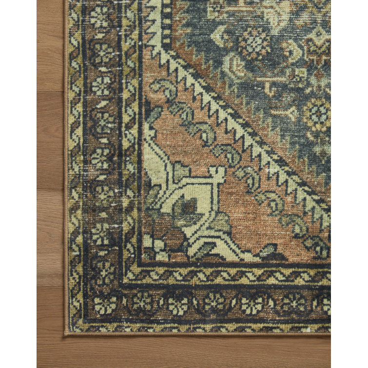 Denim Blue Polyester Washable Runner Rug 84" x 24"