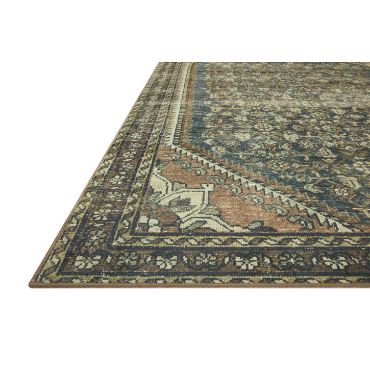 Denim Blue Polyester Washable Runner Rug 84" x 24"