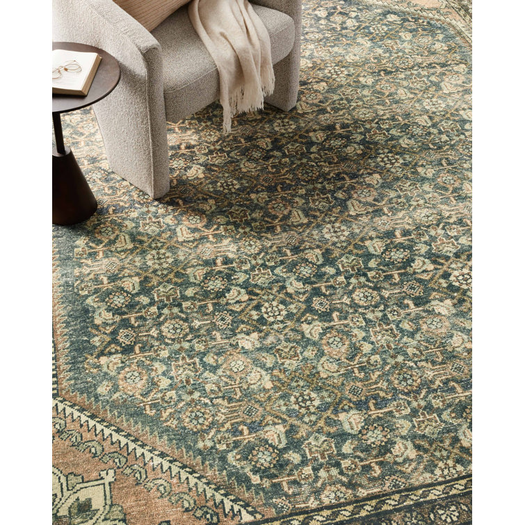 Banks Rectangular Denim & Clay Washable Synthetic Rug