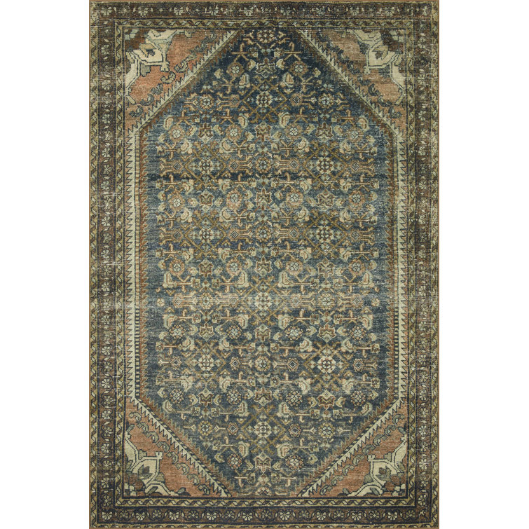 Banks Rectangular Denim & Clay Washable Synthetic Rug