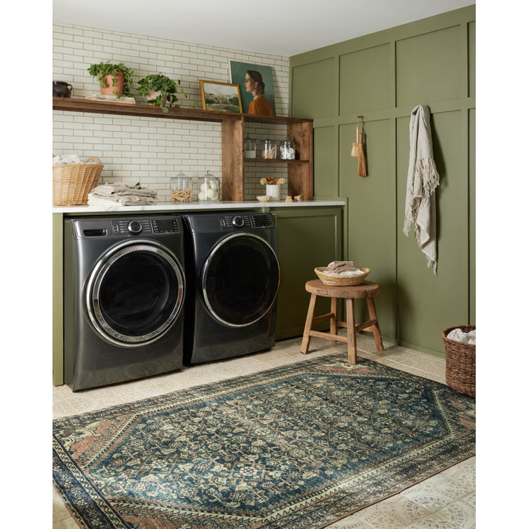 Banks Rectangular Denim & Clay Washable Synthetic Rug