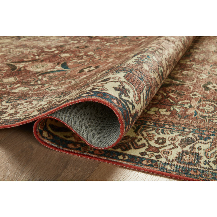 Elegant Banks Washable Wool-Synthetic Blend Runner Rug in Brick and Ivory, 2' x 5'