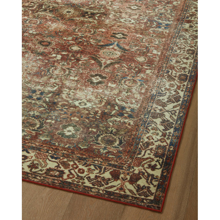 Elegant Banks Washable Wool-Synthetic Blend Runner Rug in Brick and Ivory, 2' x 5'