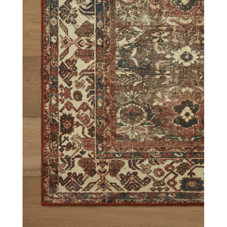Elegant Banks Washable Wool-Synthetic Blend Runner Rug in Brick and Ivory, 2' x 5'