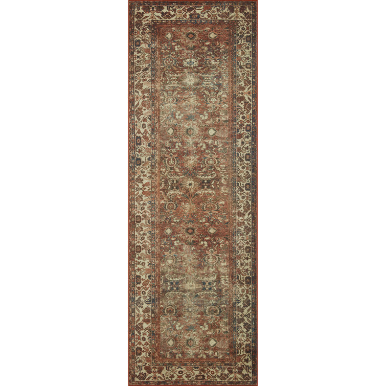 Elegant Banks Washable Wool-Synthetic Blend Runner Rug in Brick and Ivory, 2' x 5'