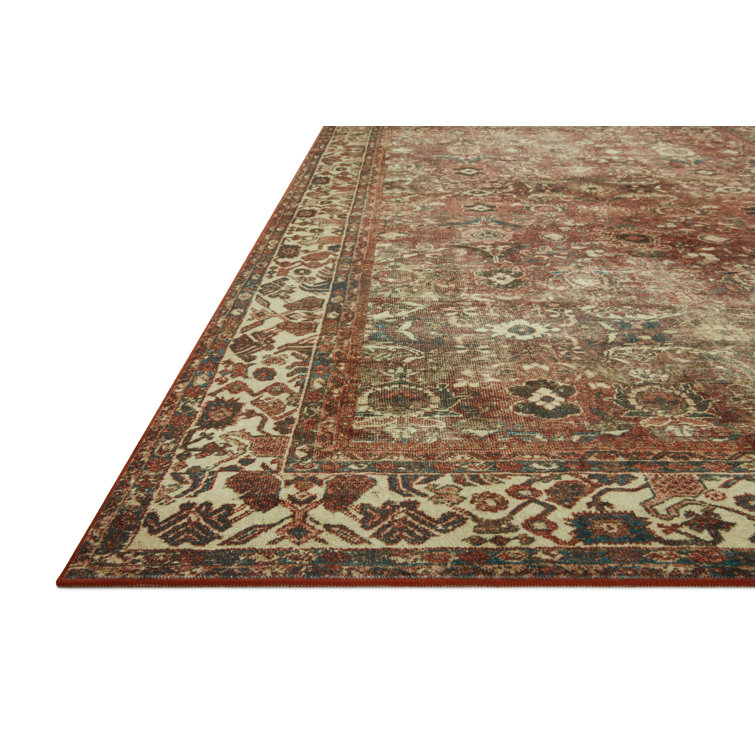 Elegant Banks Washable Wool-Synthetic Blend Runner Rug in Brick and Ivory, 2' x 5'