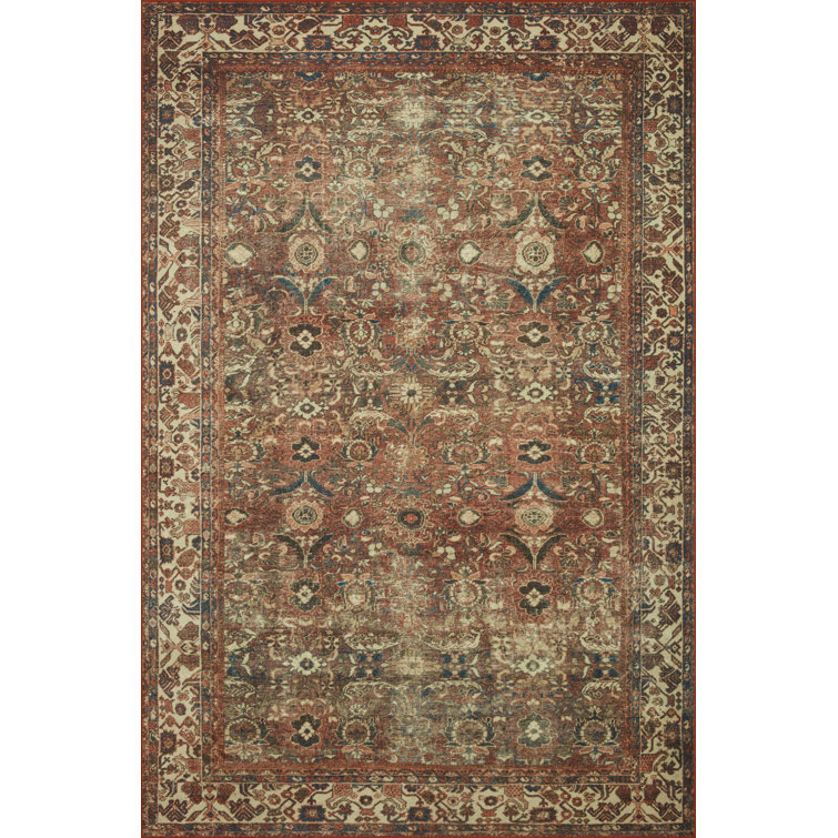 Brick and Ivory Vintage Washable Synthetic Area Rug 3'-6" x 5'-6"