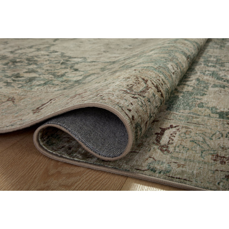 Sinclair Jade and Sand Machine Washable Vintage Area Rug
