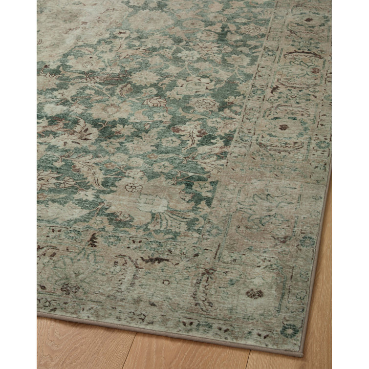 Sinclair Jade and Sand Machine Washable Vintage Area Rug