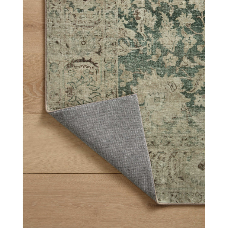 Sinclair Jade and Sand Machine Washable Vintage Area Rug