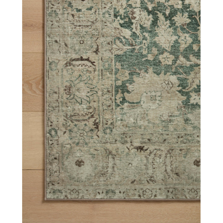 Sinclair Jade and Sand Machine Washable Vintage Area Rug