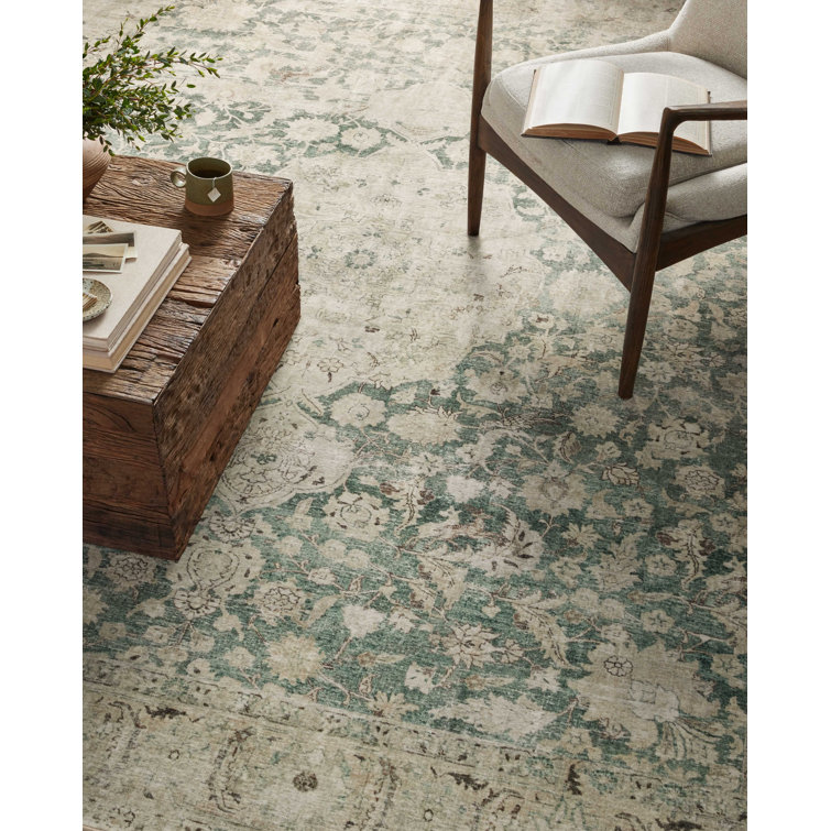 Sinclair Jade and Sand Machine Washable Vintage Area Rug