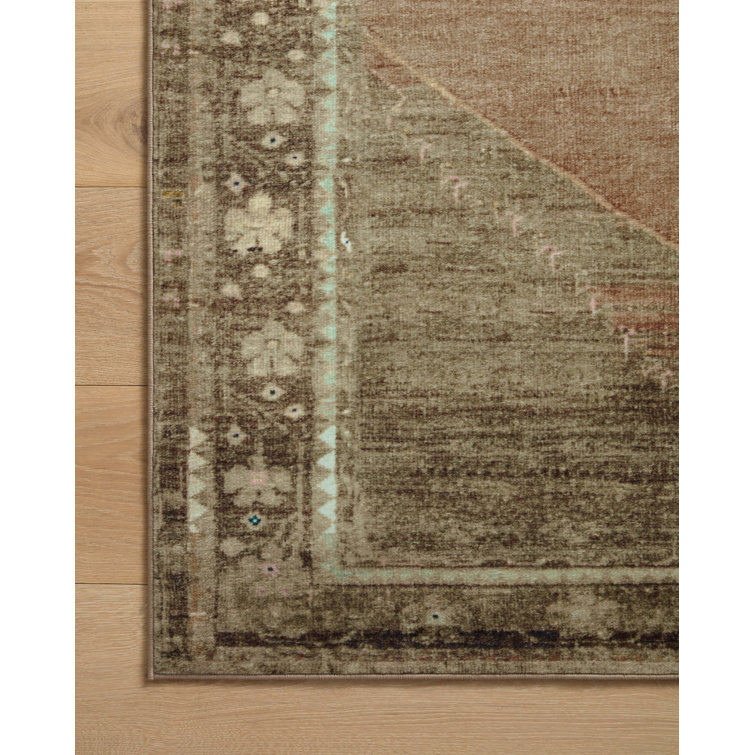 Sinclair Washable Brown & Yellow Synthetic Area Rug, 7'6" x 9'6"