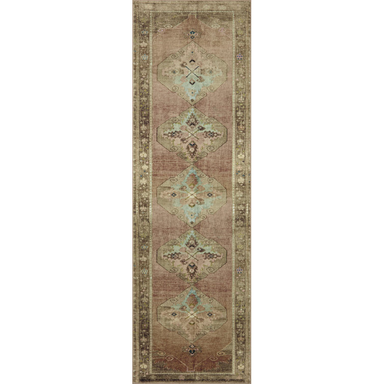 Sinclair Clay Tobacco Washable Polyester Runner Rug 2.6x10