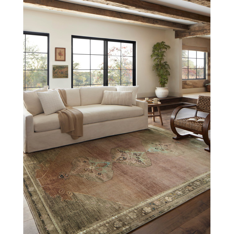 Sinclair Washable Brown & Yellow Synthetic Area Rug, 7'6" x 9'6"