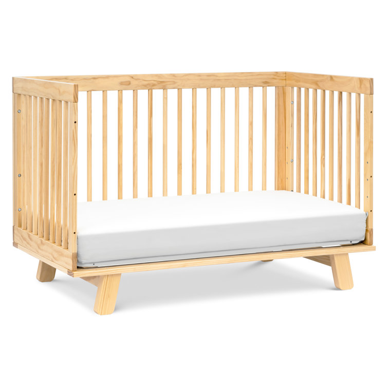 Natural Pine Wood 3-in-1 Convertible Crib with Toddler Rail