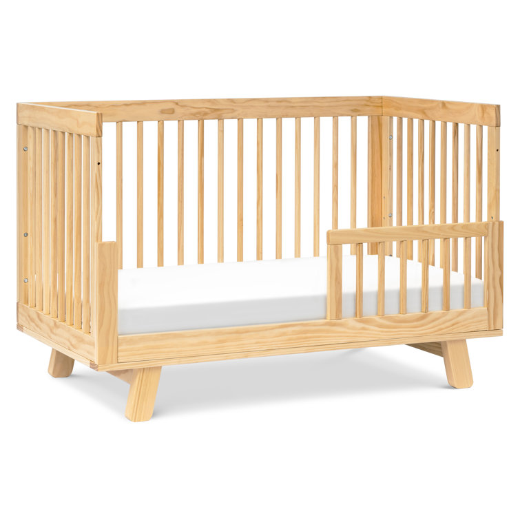 Natural Pine Wood 3-in-1 Convertible Crib with Toddler Rail