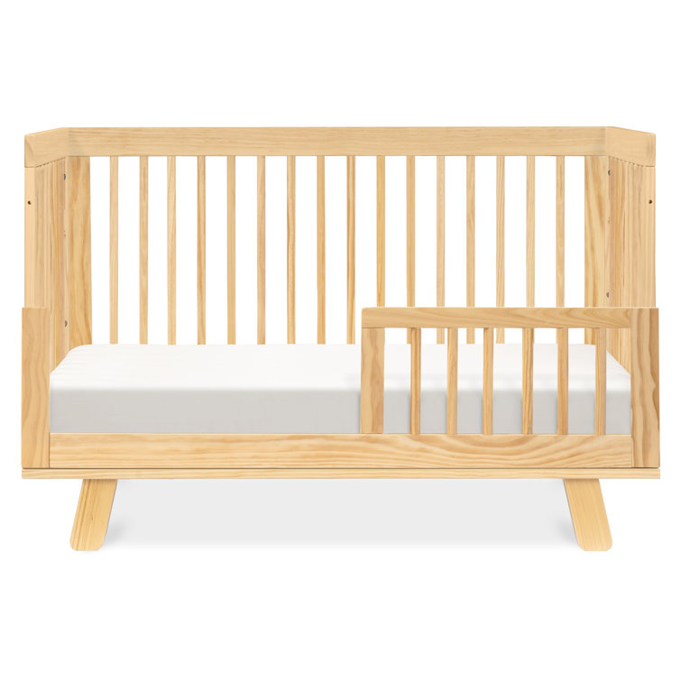 Natural Pine Wood 3-in-1 Convertible Crib with Toddler Rail