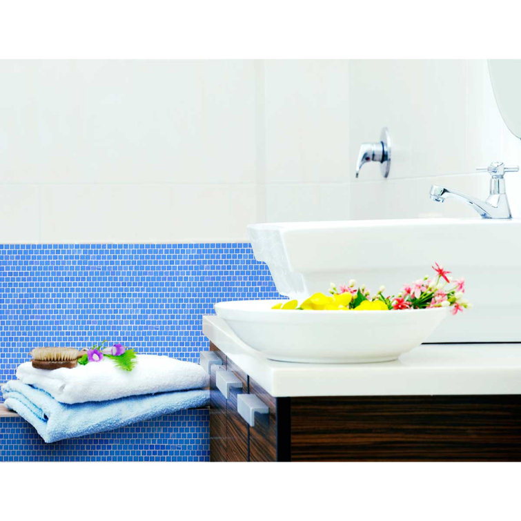 Mediterranean Blue Glossy Glass Mosaic Tile Sheet