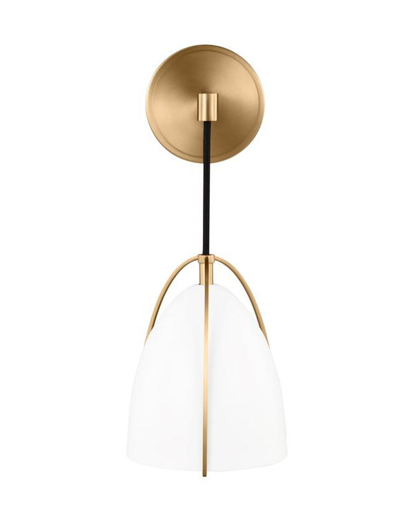 Satin Brass Outdoor Dimmable Wall Sconce with Matte White Shade