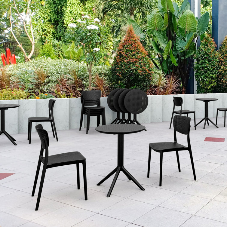 Black Stackable UV Resistant Plastic Outdoor Dining Chairs, Set of 2