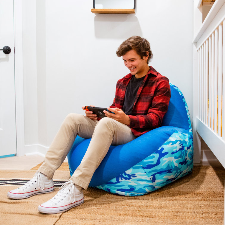 Blue Woodland Camo SmartMax Spandex Gaming Bean Bag Chair