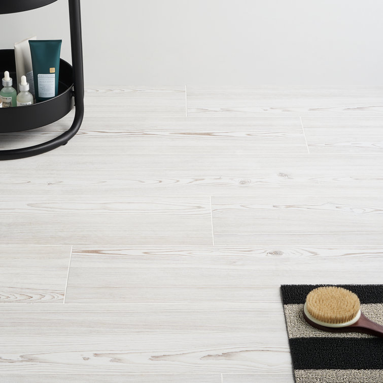 Teakwood Mandorla 8" x 48" Matte White Porcelain Wood Look Tile
