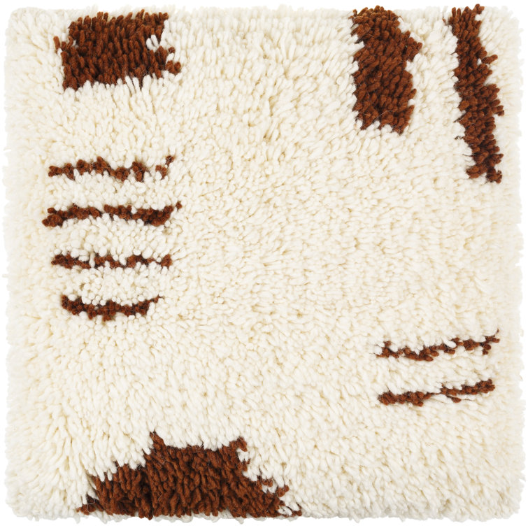 Cream and Brown Wool Blend Geometric Throw Pillow Set