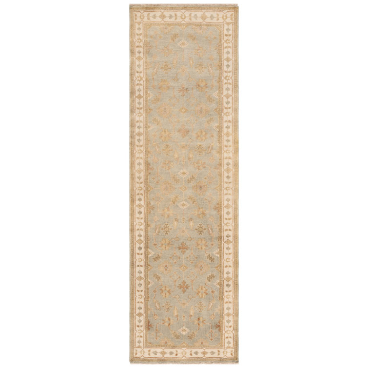 Hand-Knotted Ivory Oushak Wool Runner Rug - 3' x 10'