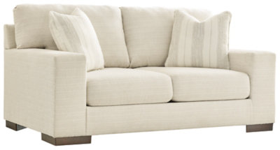 Beige Fabric Track Arm Loveseat with Reversible Cushions