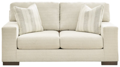 Beige Fabric Track Arm Loveseat with Reversible Cushions