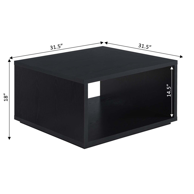 Modern Square Black Coffee Table with Storage Shelf