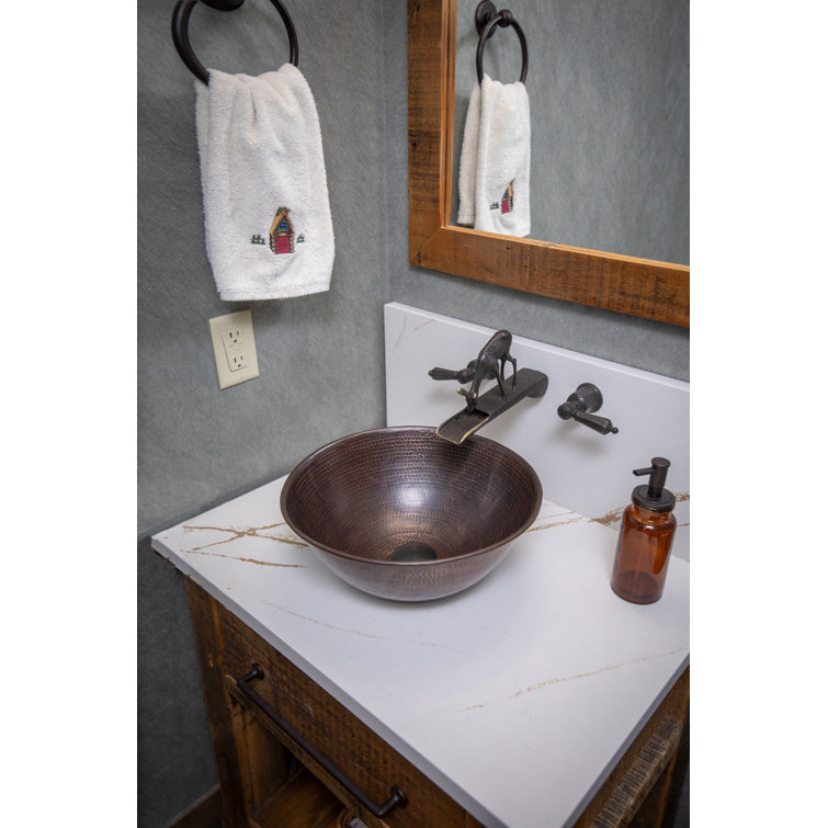 Antique Dark Copper Hand Hammered Vessel Sink, 14-inch