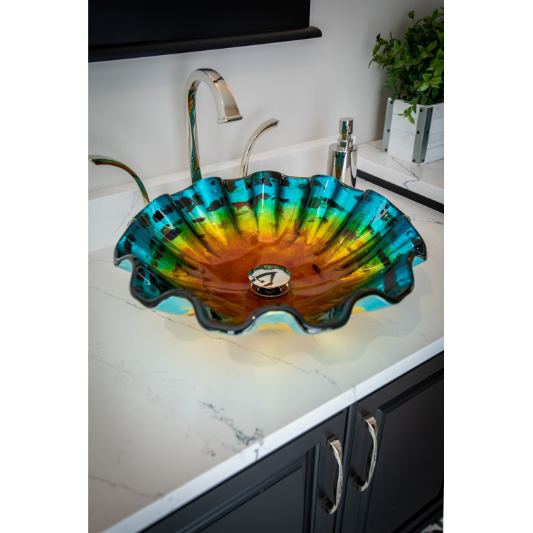 18'' Multicolor Hand-Painted Glass Vessel Sink