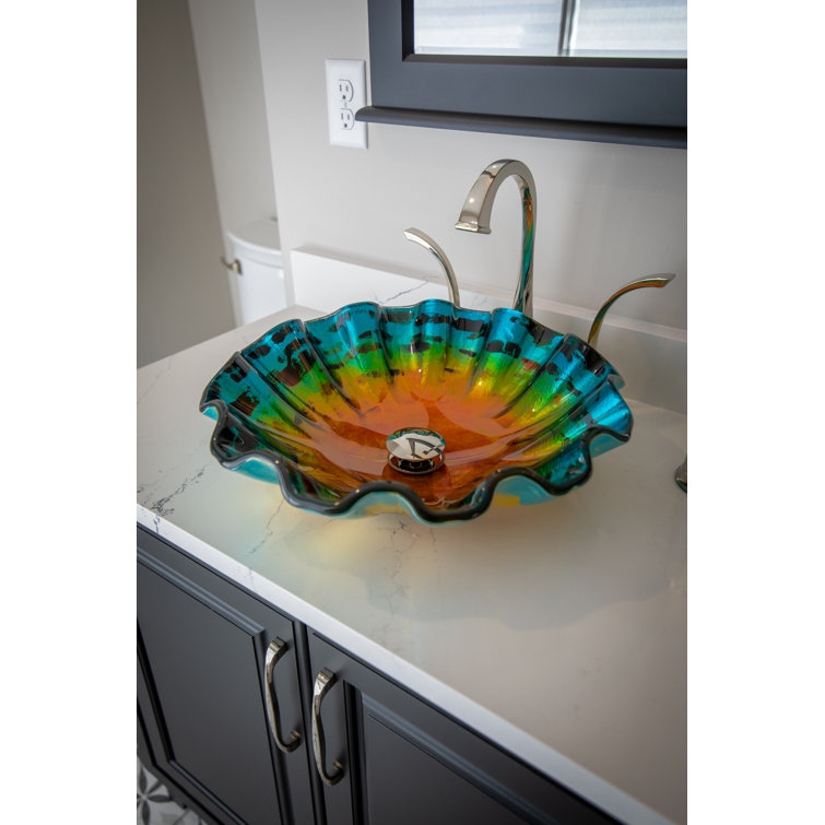 18'' Multicolor Hand-Painted Glass Vessel Sink