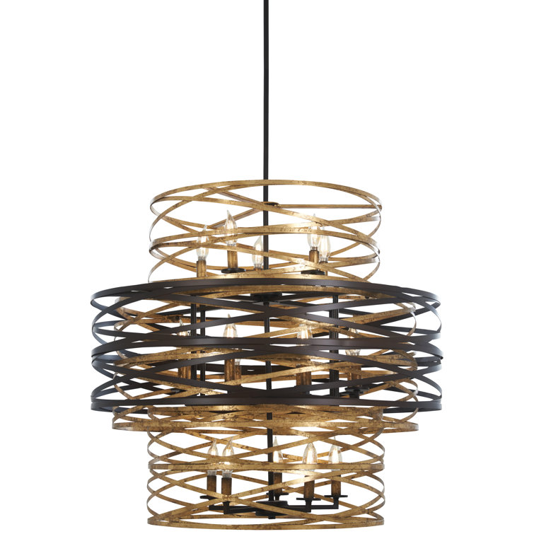 Elegant Dark Bronze and Mosaic Gold Drum Chandelier with 18 Lights
