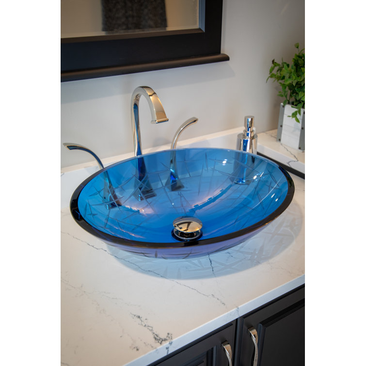 19.75'' Blue Crystal Glass Oval Vessel Sink