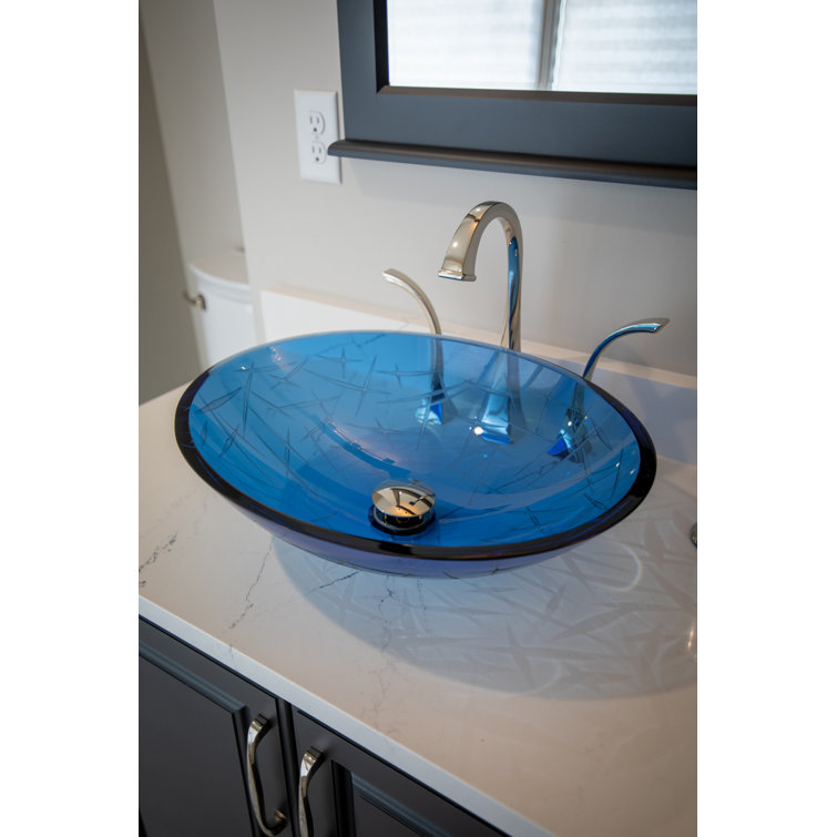 19.75'' Blue Crystal Glass Oval Vessel Sink