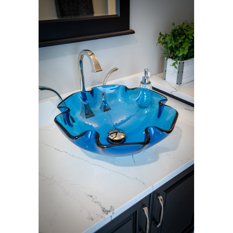 Eden Blue Wave Rim Tempered Glass Vessel Sink