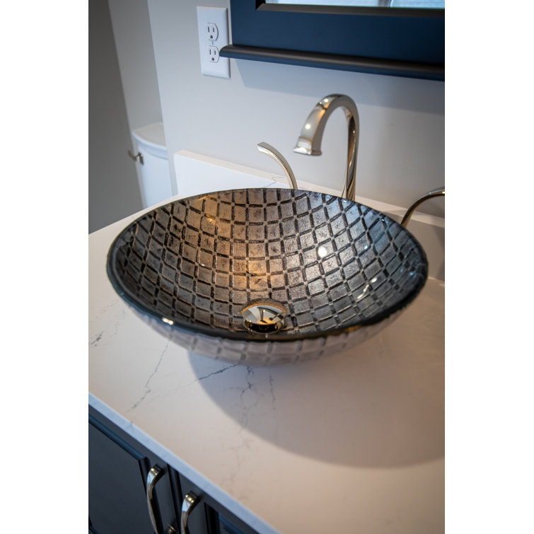 16.5" Silver and Black Textured Glass Vessel Sink