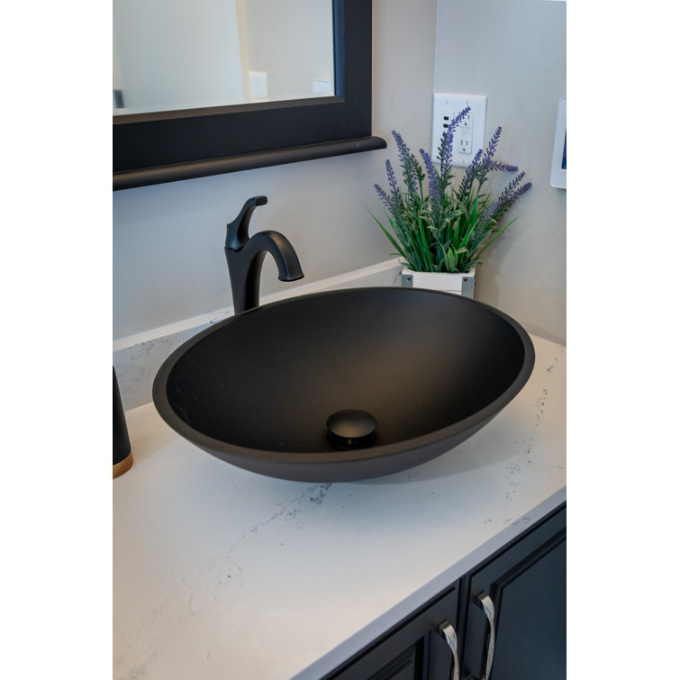 Matte Black Oval Tempered Glass Above-Counter Sink