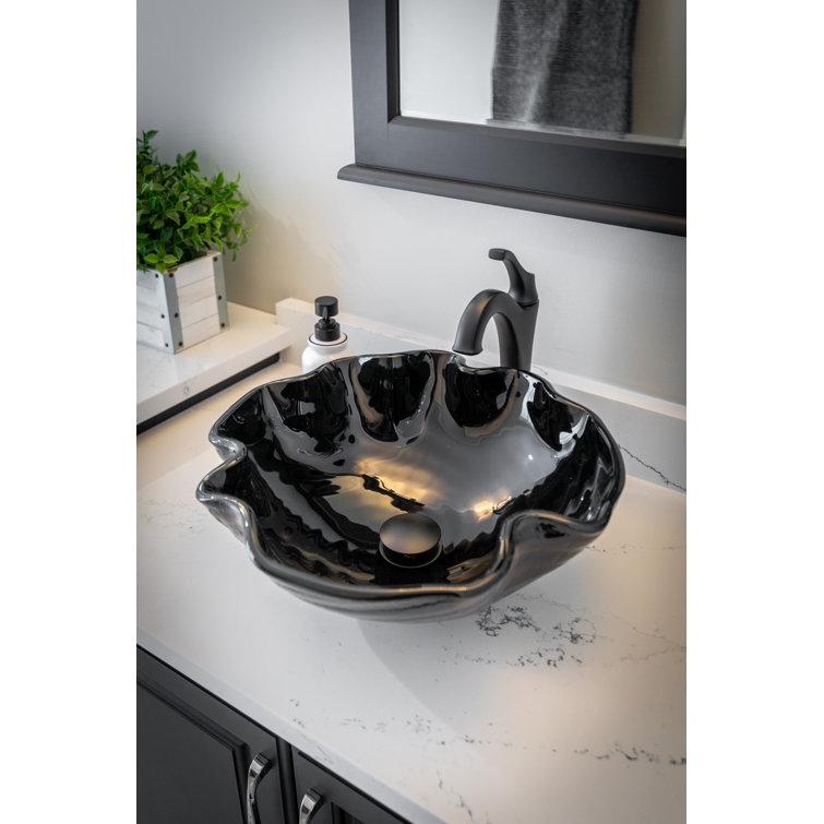 Midnight Wave 16.25'' Black Tempered Glass Vessel Sink