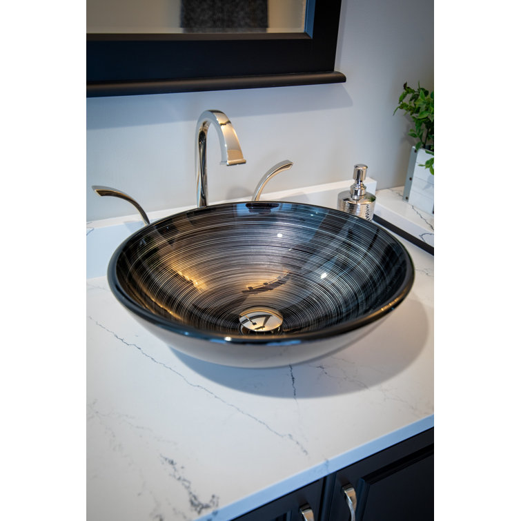 16.38'' Silver and Black Glass Vessel Sink