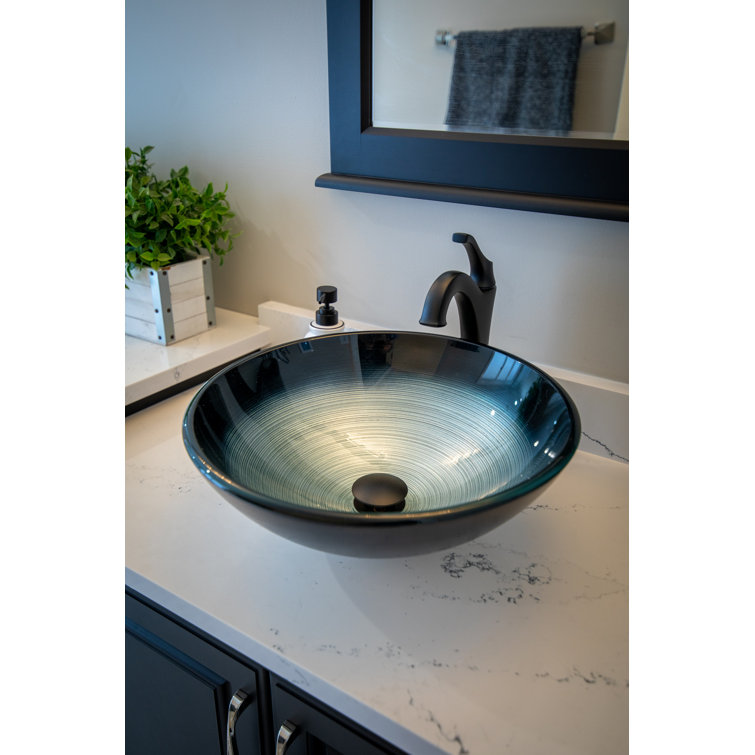 16.38'' Silver and Blue Tempered Glass Vessel Sink